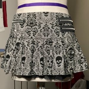 Pleated Mini Skirt with Zippers and Faux Garter Hooks